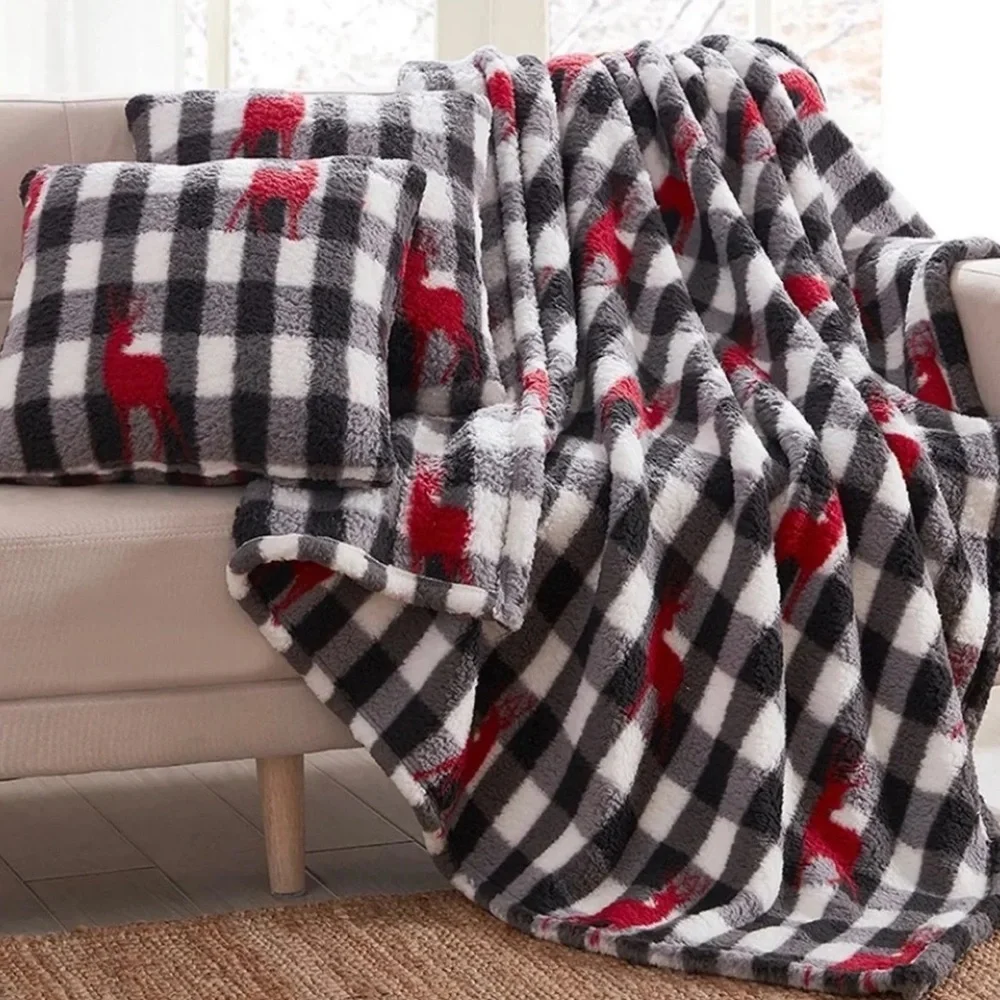 Holiday Prints 3 pack Decorative Pillows & Throw Sherpa Set